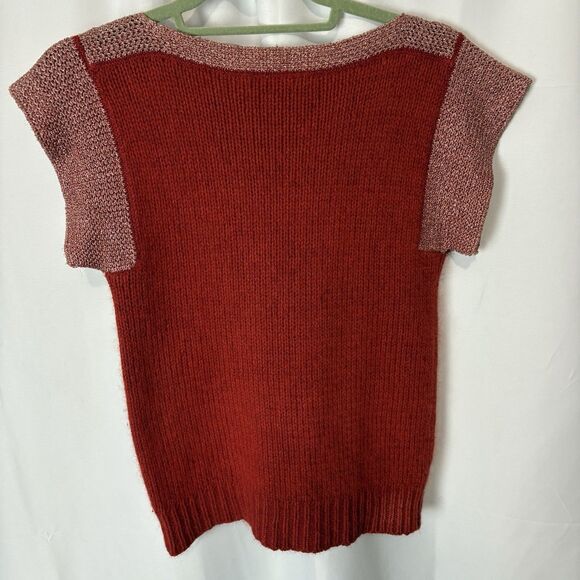 Vintage 80s Kitty Hawk Short Sleeve Sweater Vest Rust Red Metallic Silk Angora M - Picture 4 of 4